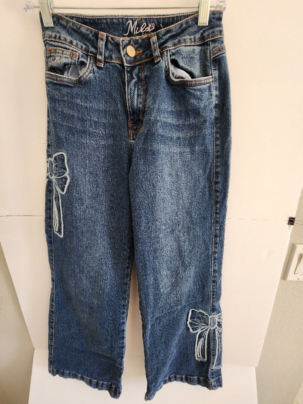 Mila Denim Jeans, a Classic Blue wash with Playful, Coquett  Style . Size: 30